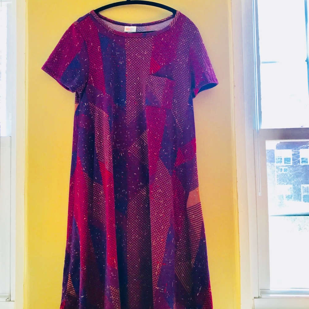 LuLaRoe multi-print “Carly” high-low dress, S